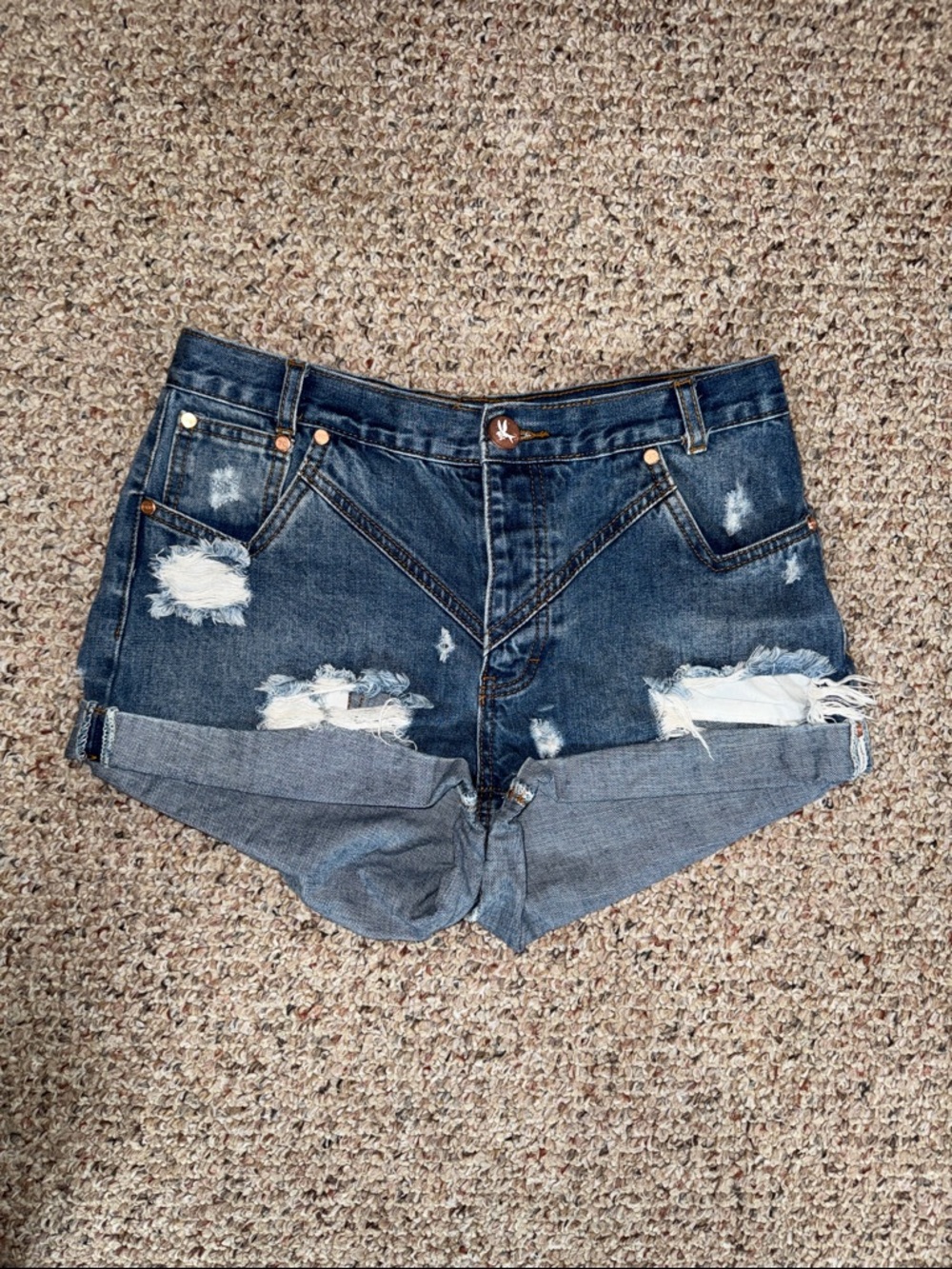 Dark Blue Distressed Denim Shorts- Size 30
